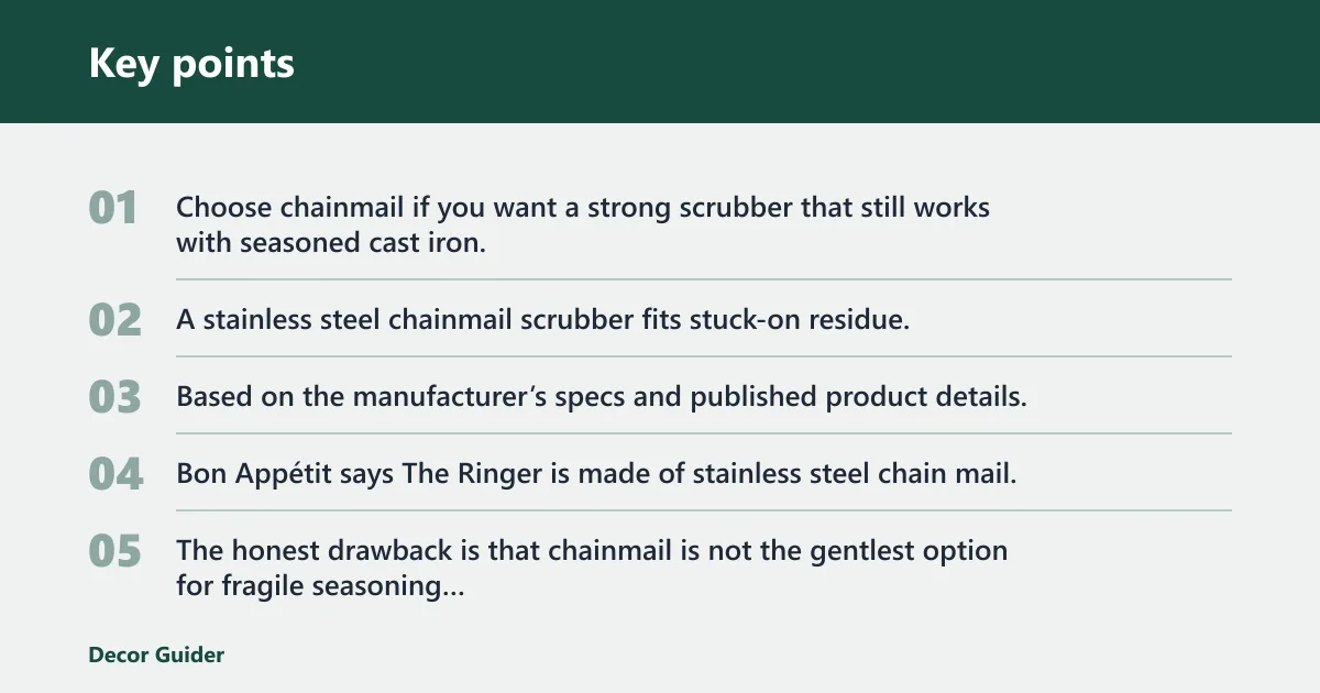Key points: Chainmail scrubber: best for stuck-on food