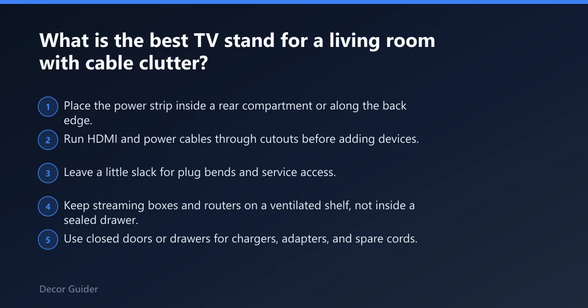 Steps: What is the best TV stand for a living room with cable clutter?