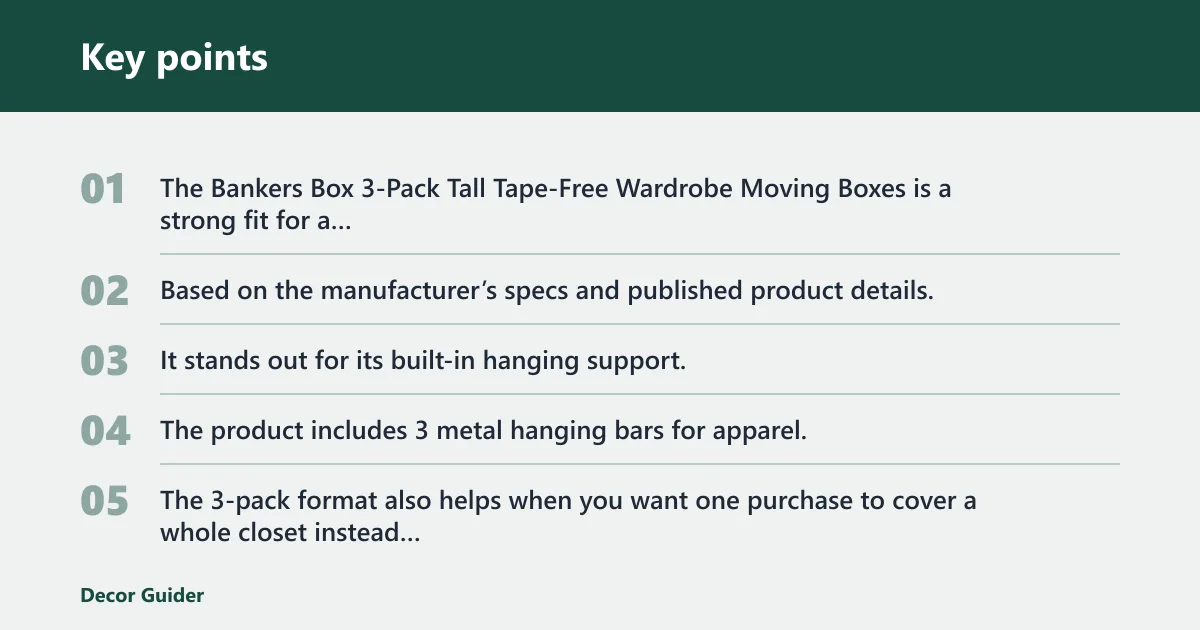 Key points: Bankers Box tall wardrobe box: best for quick assembly