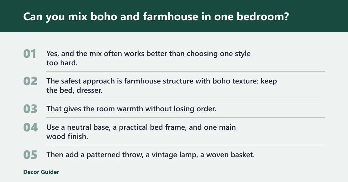 Steps: Can you mix boho and farmhouse in one bedroom?
