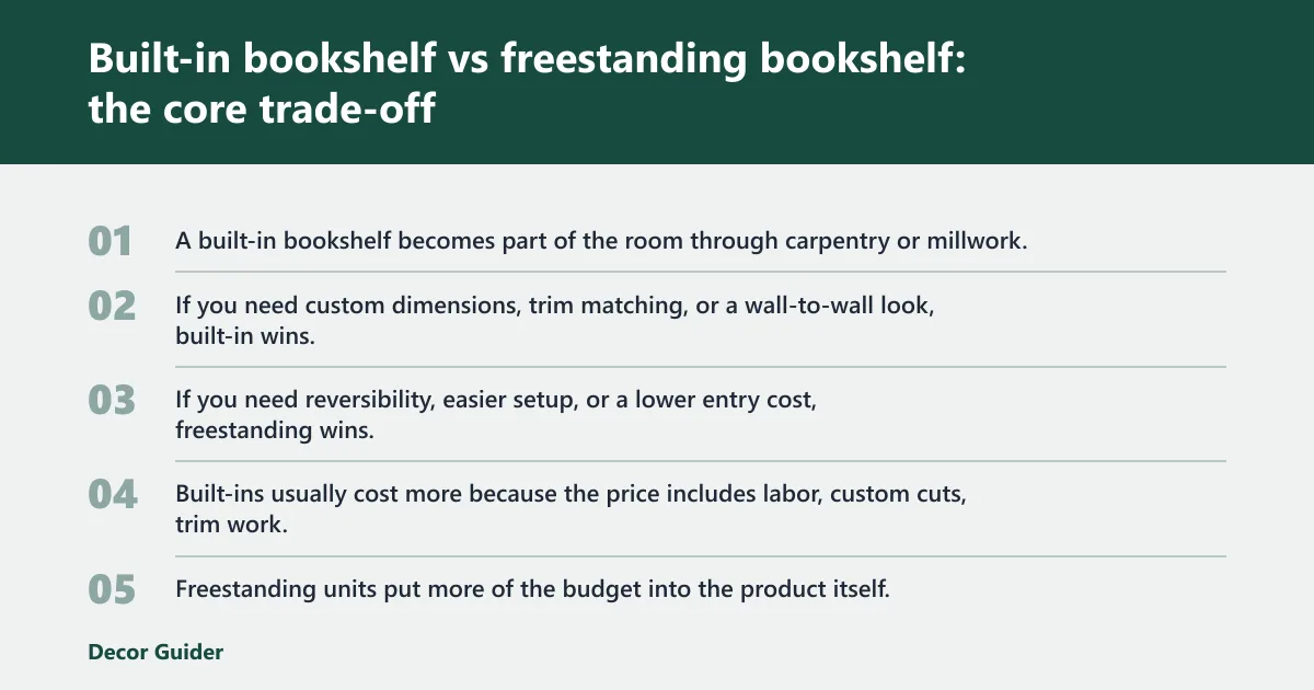 Steps: Built-in bookshelf vs freestanding bookshelf: the core trade-off