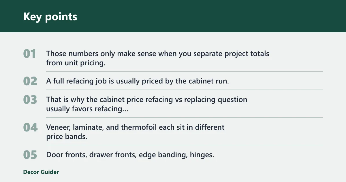 Key points: Cabinet refacing cost vs replacement