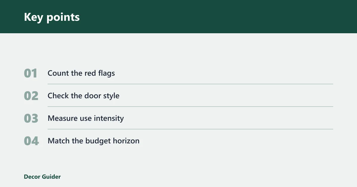 Key points: Decision matrix: choose paint, refacing, refinishing, or replacement