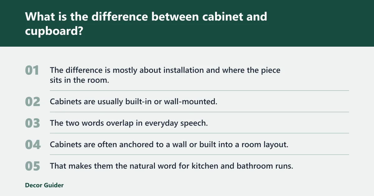 Steps: What is the difference between cabinet and cupboard?