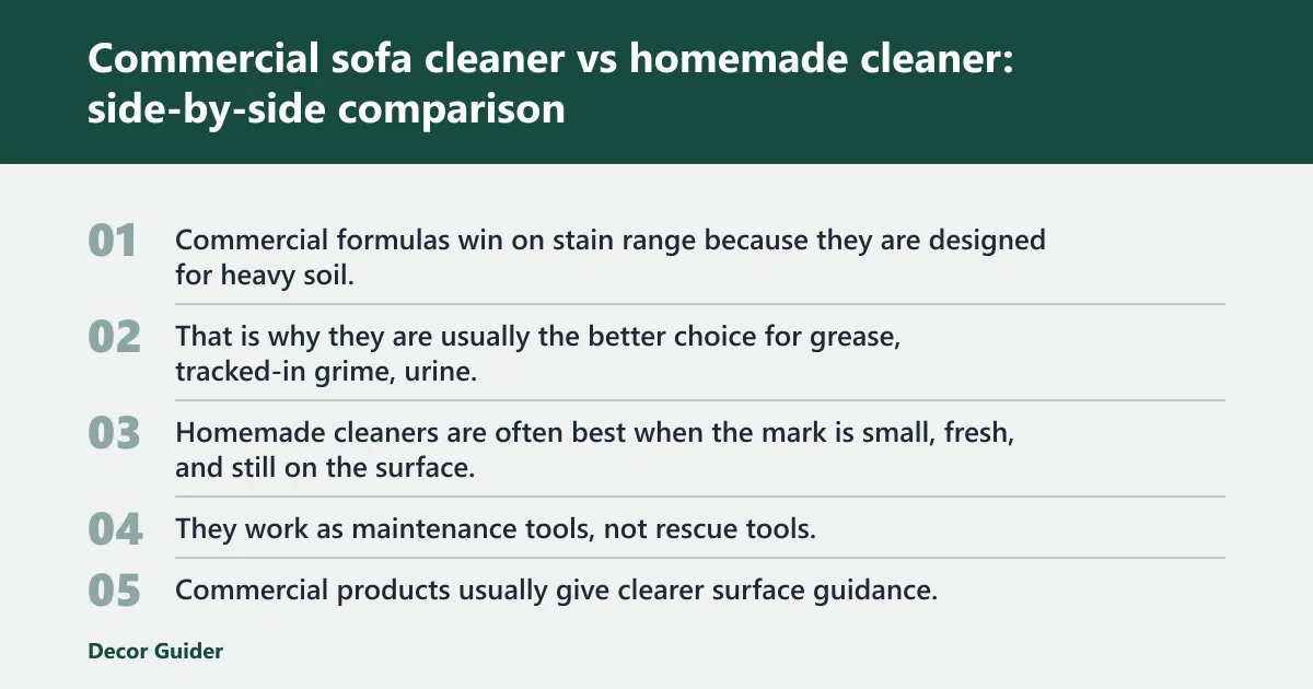 Steps: Commercial sofa cleaner vs homemade cleaner: side-by-side comparison