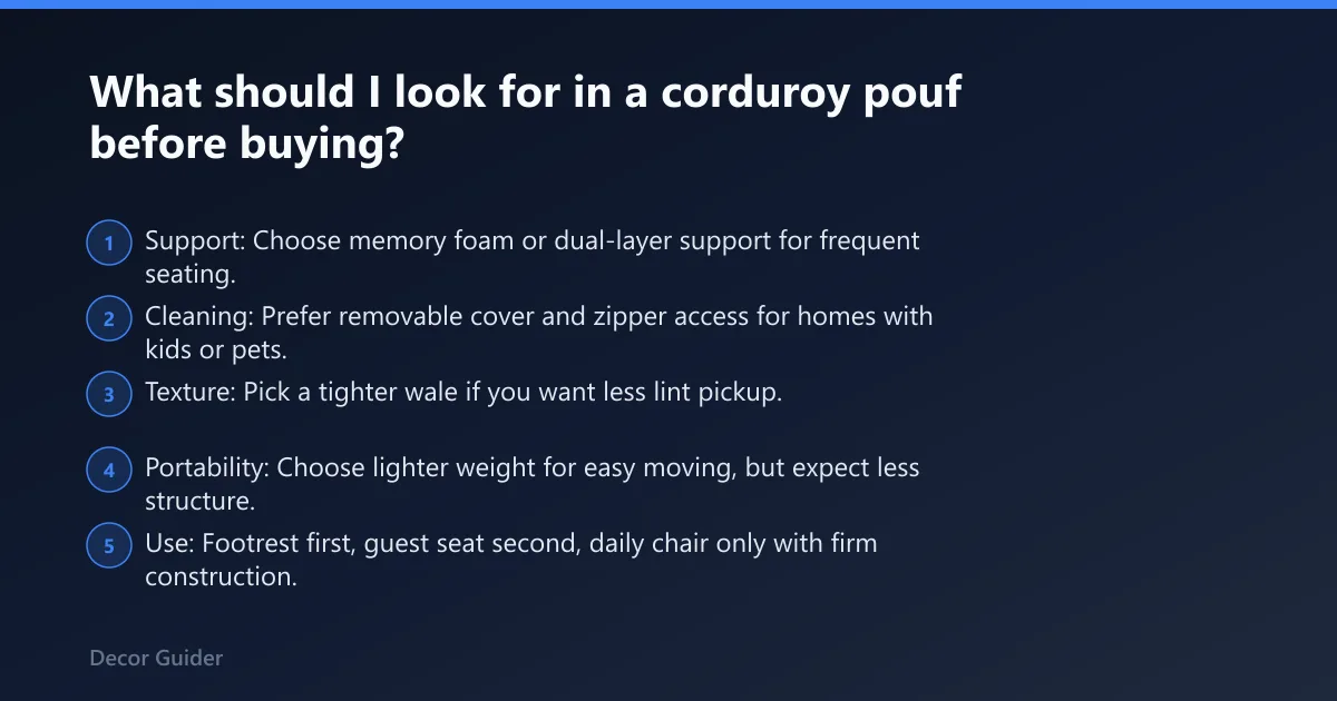 Steps: What should I look for in a corduroy pouf before buying?