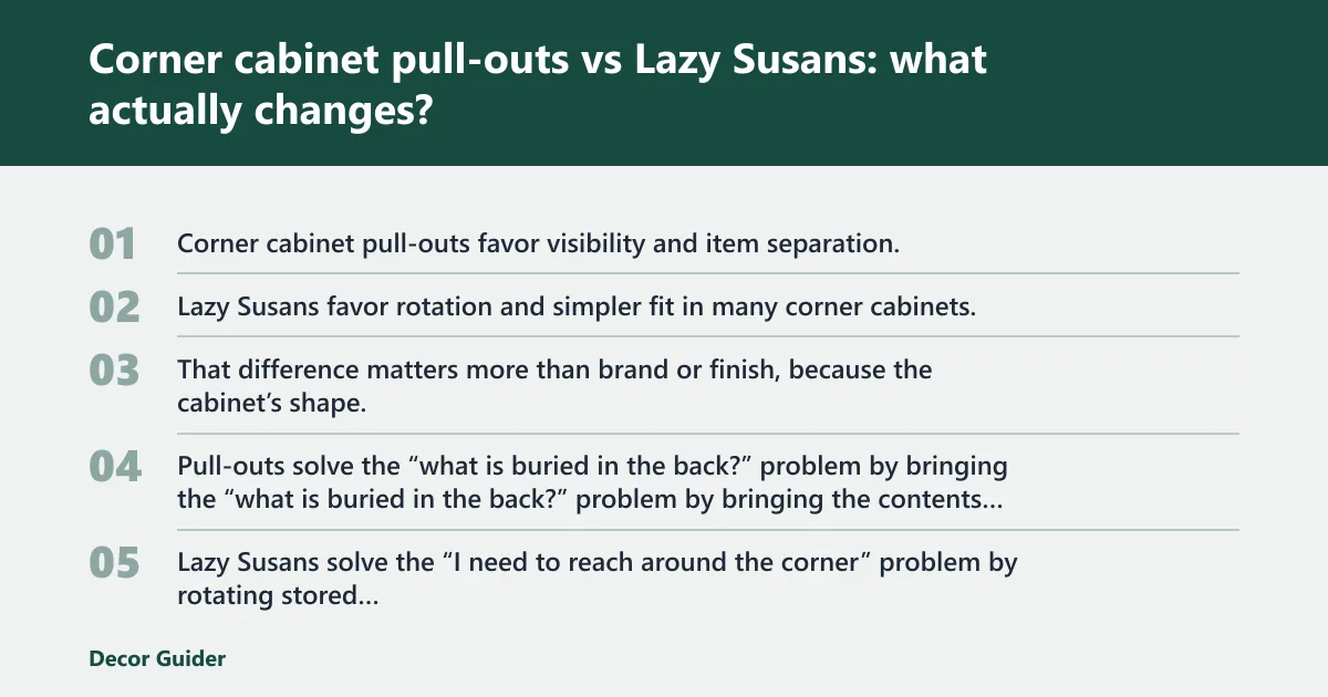 Steps: Corner cabinet pull-outs vs Lazy Susans: what actually changes?