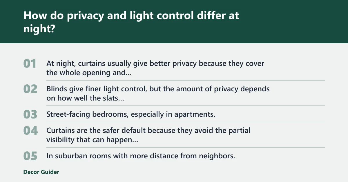 Steps: How do privacy and light control differ at night?
