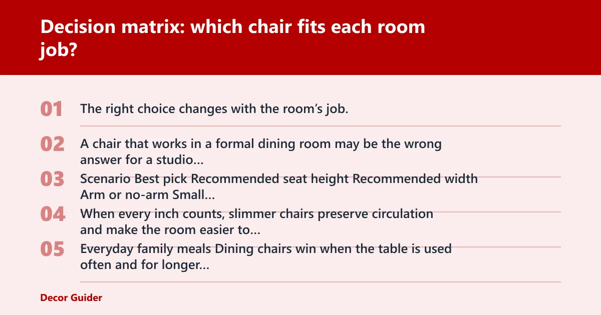 Steps: Decision matrix: which chair fits each room job?