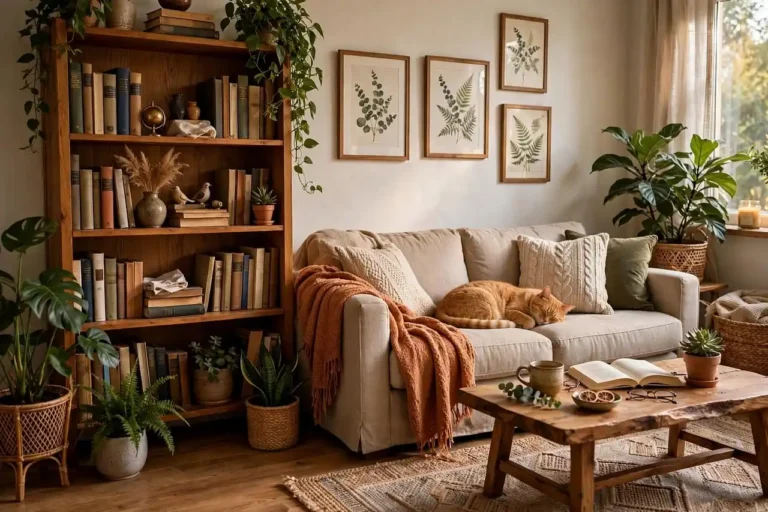 DIY bookshelf beside a finished store-bought bookshelf in a bright living room