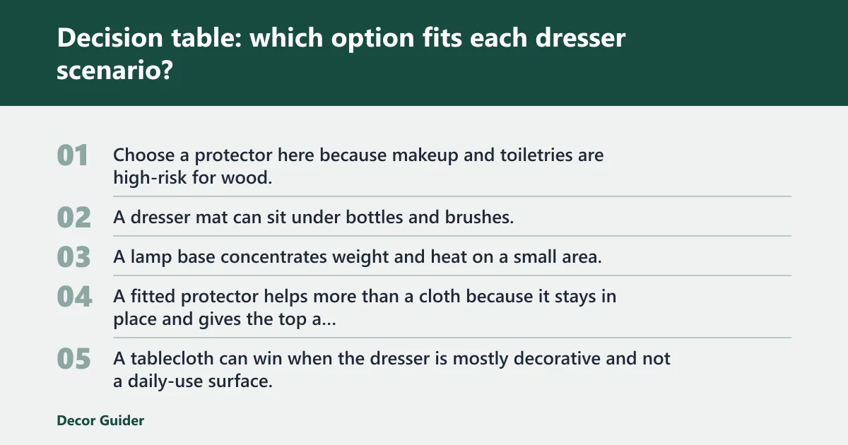 Steps: Decision table: which option fits each dresser scenario?