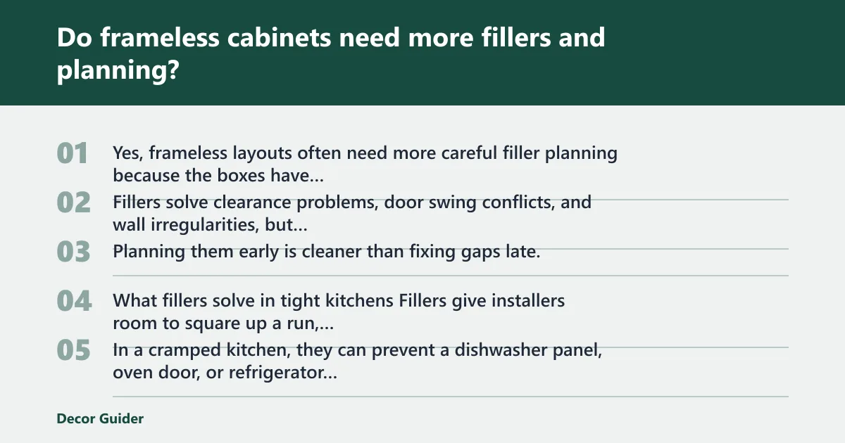 Steps: Do frameless cabinets need more fillers and planning?