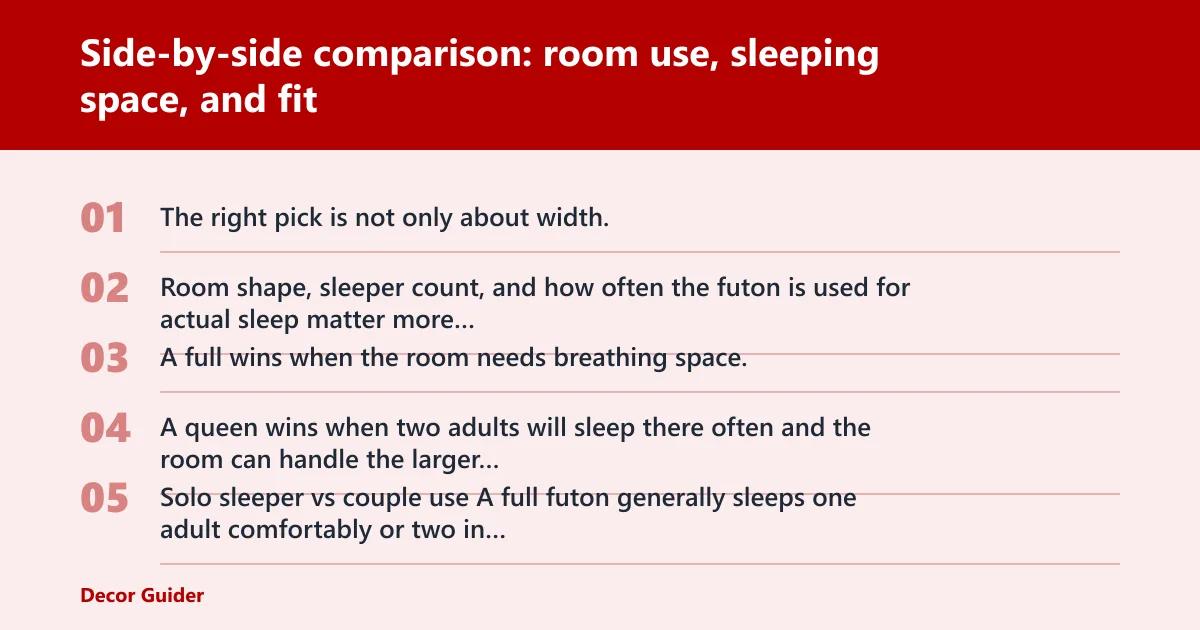 Steps: Side-by-side comparison: room use, sleeping space, and fit