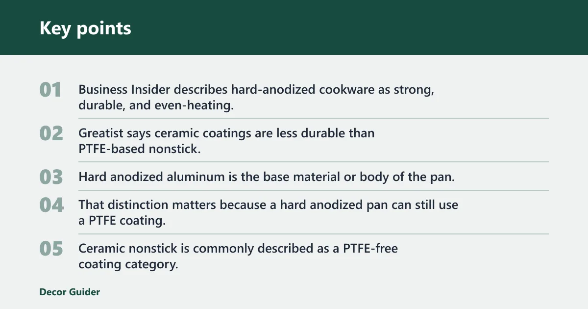 Key points: Hard anodized vs ceramic nonstick: the real trade-off
