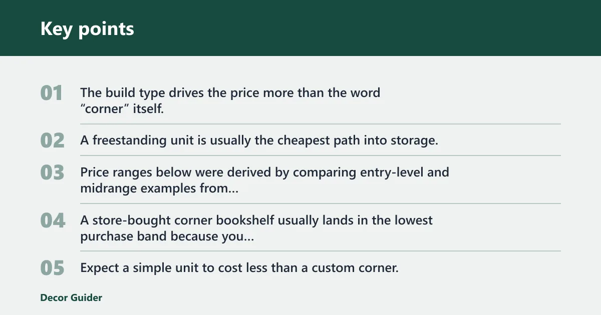 Key points: Corner bookshelf cost by type