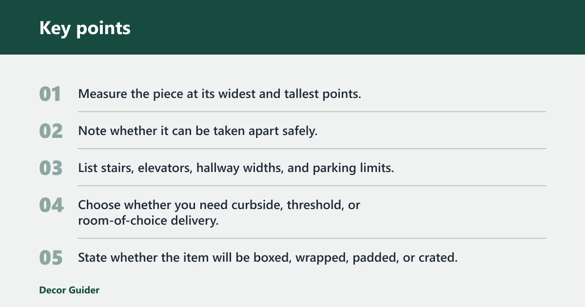 Key points: Furniture quote checklist and fee map