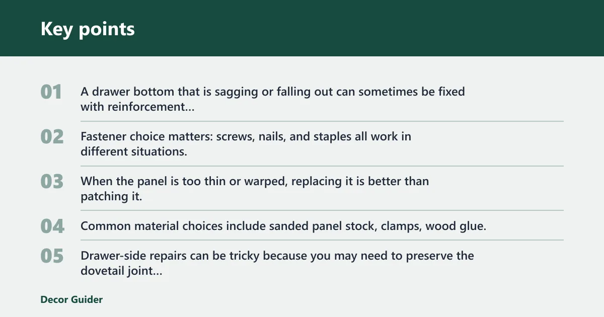 Key points: Drawer bottom and side repair costs