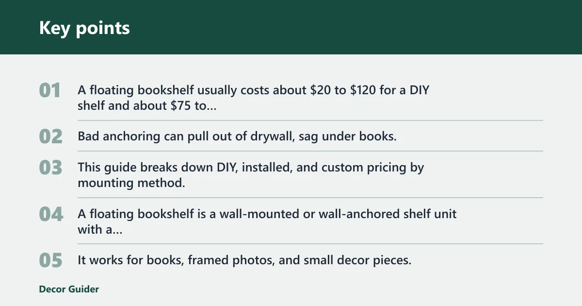 Key points: Floating bookshelf cost overview