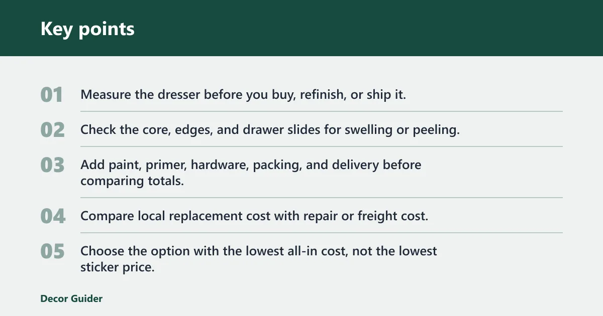 Key points: How much does it cost to ship a small dresser?