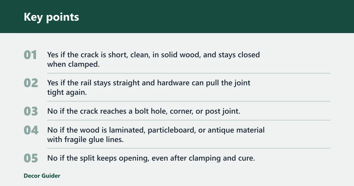 Key points: Bed rail repair decision table