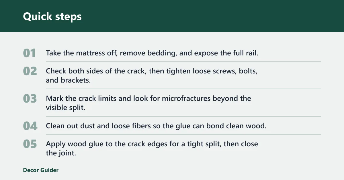 Quick steps: How do you fix a cracked wooden bed rail?