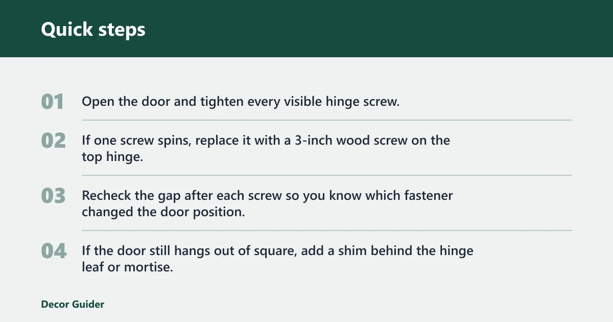Quick steps: Step 1: Check the hinges and top screw