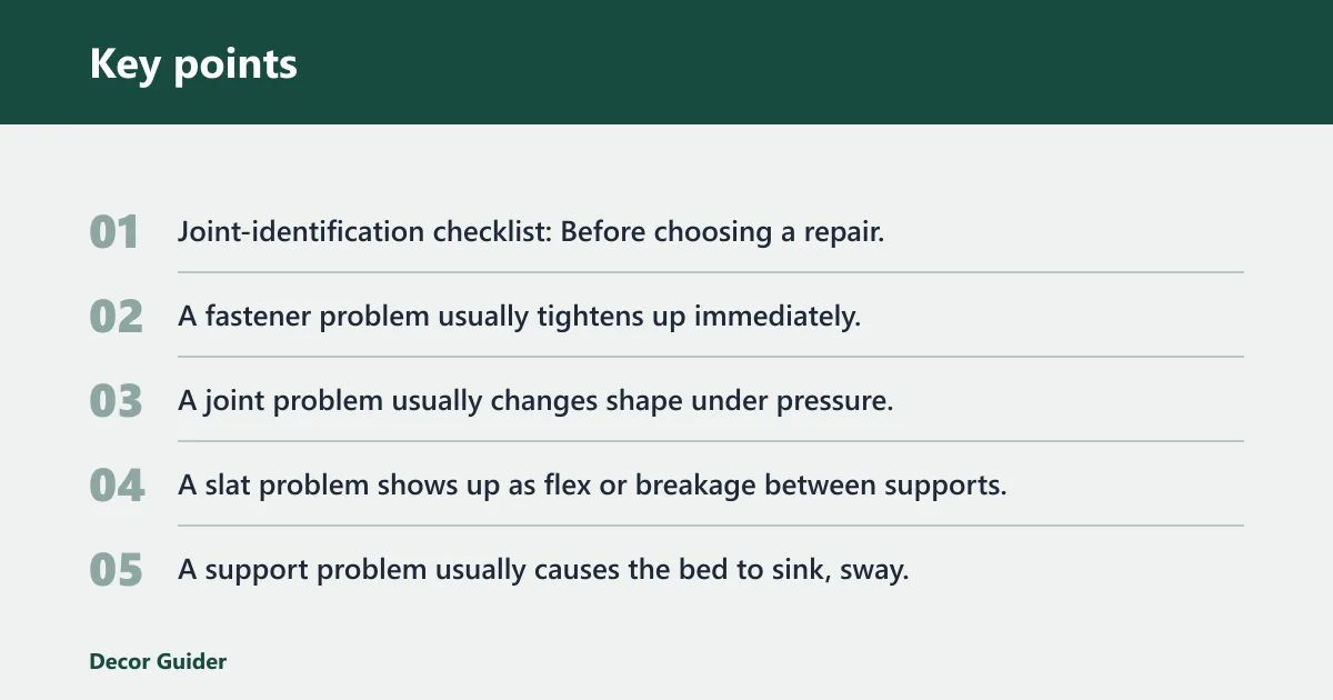 Key points: Wooden bed frame repair decision table