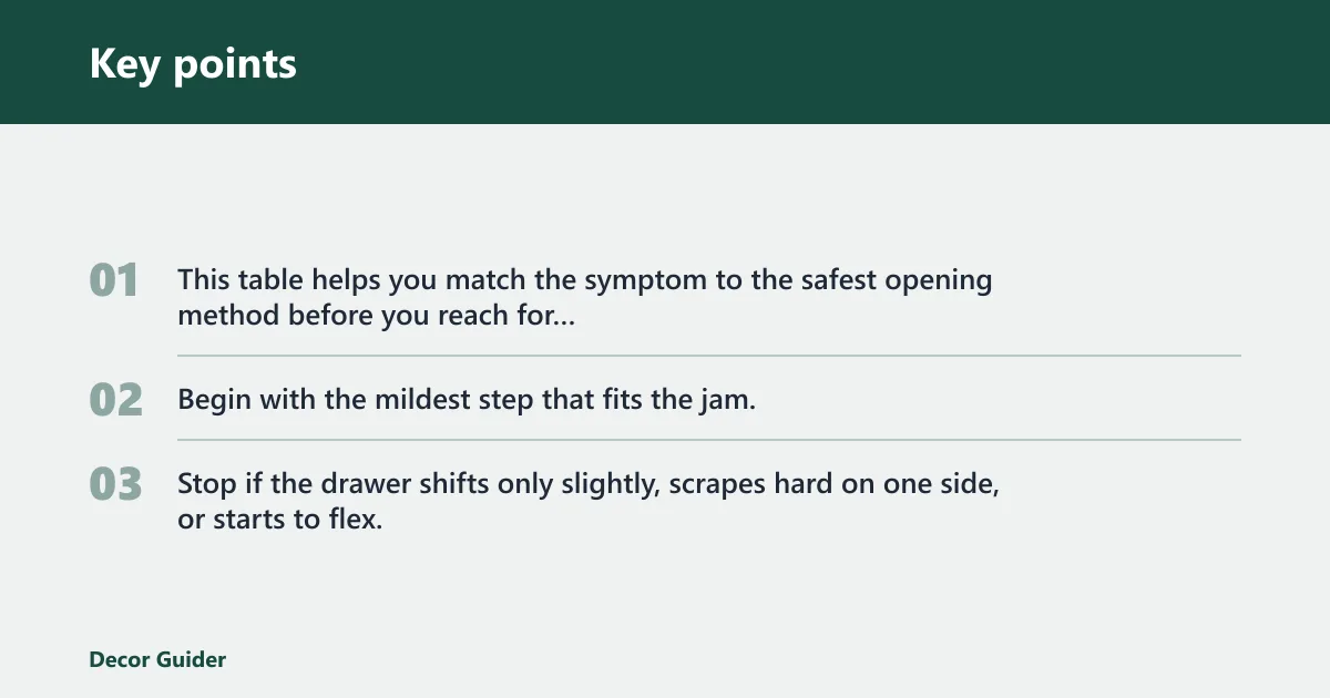Key points: Stuck drawer diagnosis matrix