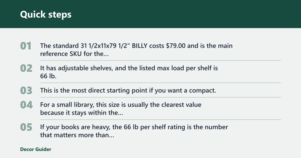 Quick steps: BILLY cost ladder by size and setup