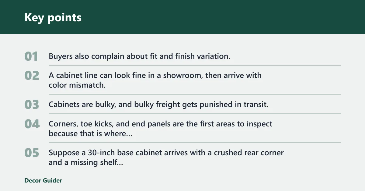 Key points: What problems do Lowe's cabinet buyers report?