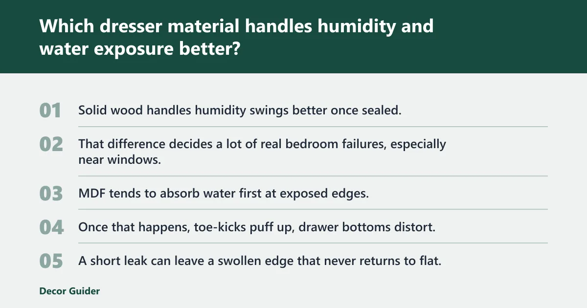 Steps: Which dresser material handles humidity and water exposure better?
