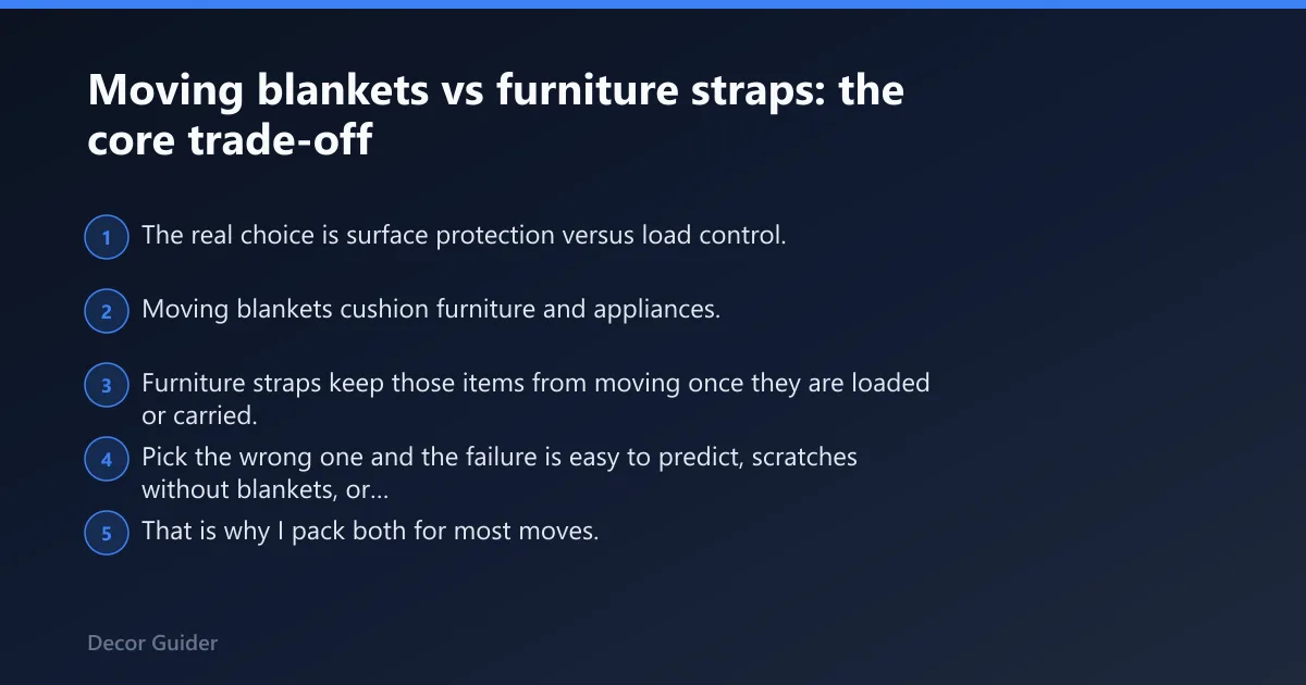 Steps: Moving blankets vs furniture straps: the core trade-off