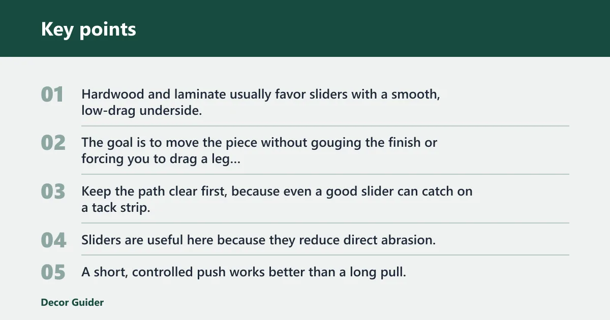 Key points: Furniture sliders by floor type