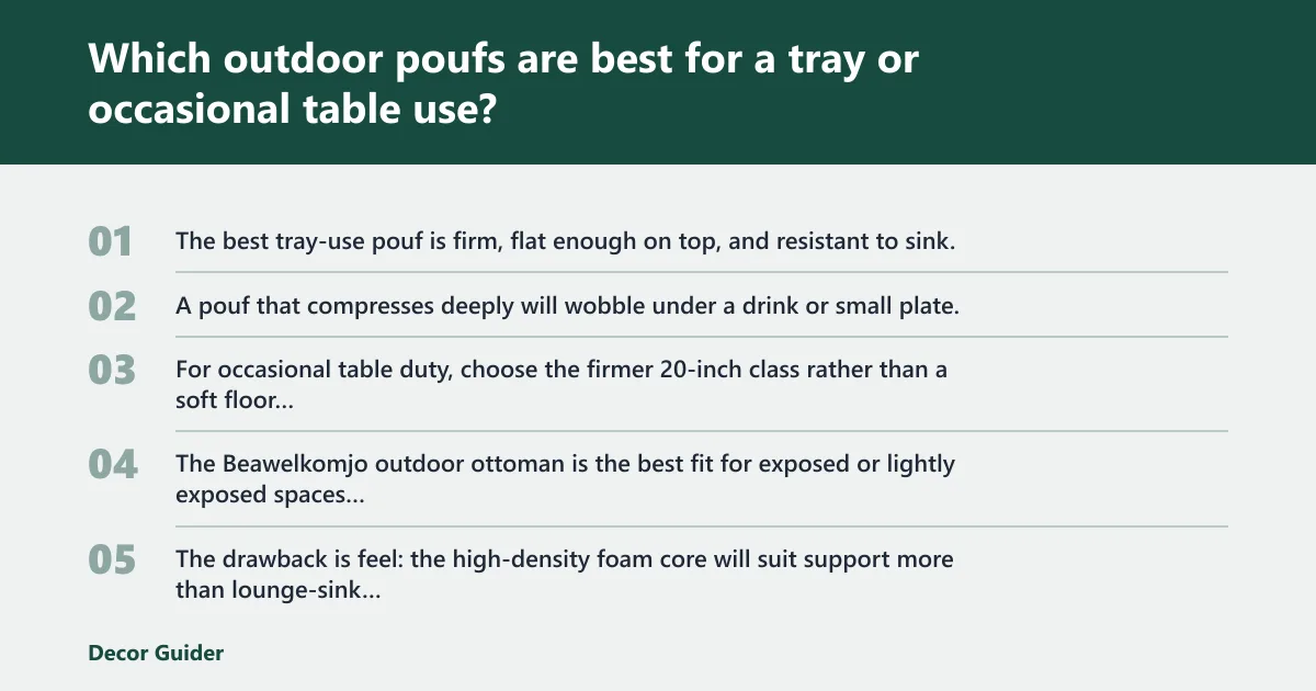 Steps: Which outdoor poufs are best for a tray or occasional table use?