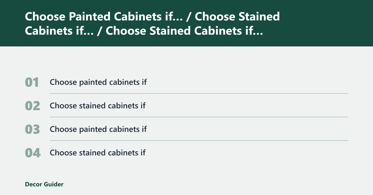 Steps: Choose Painted Cabinets if… / Choose Stained Cabinets if…