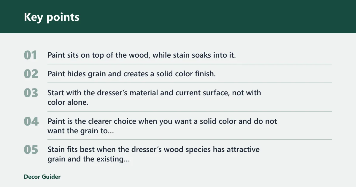 Key points: Painted dresser vs stained dresser: the core trade-off