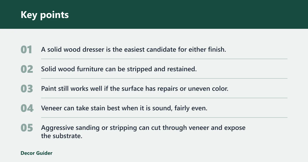Key points: Which finish fits your dresser material?