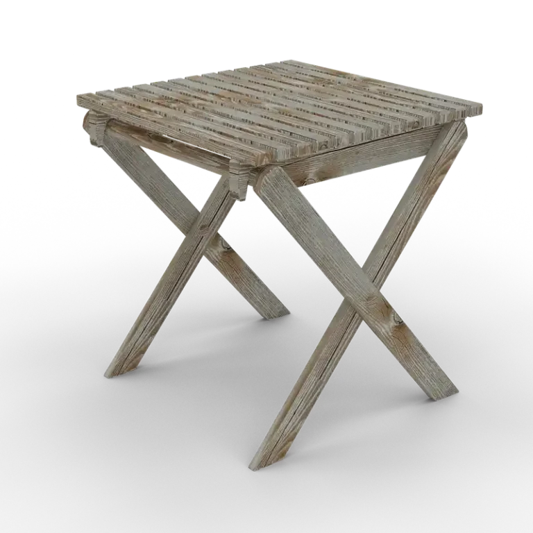 Woven pouf and ceramic garden stool styled together on a covered patio in natural light