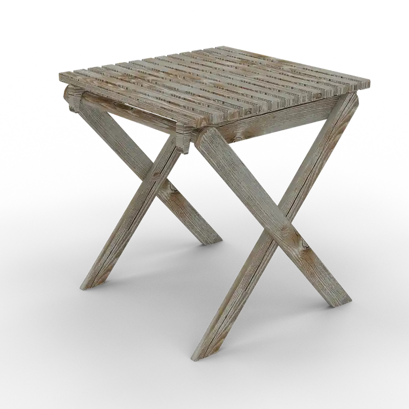 Woven pouf and ceramic garden stool styled together on a covered patio in natural light