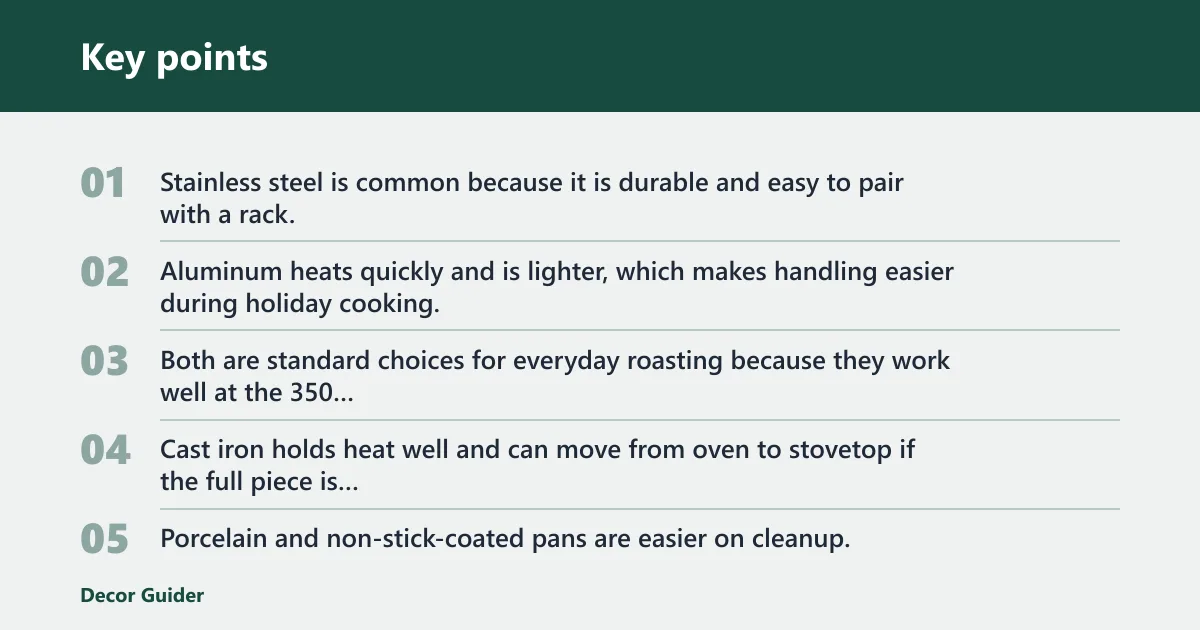 Key points: Roasting pan materials and rack design