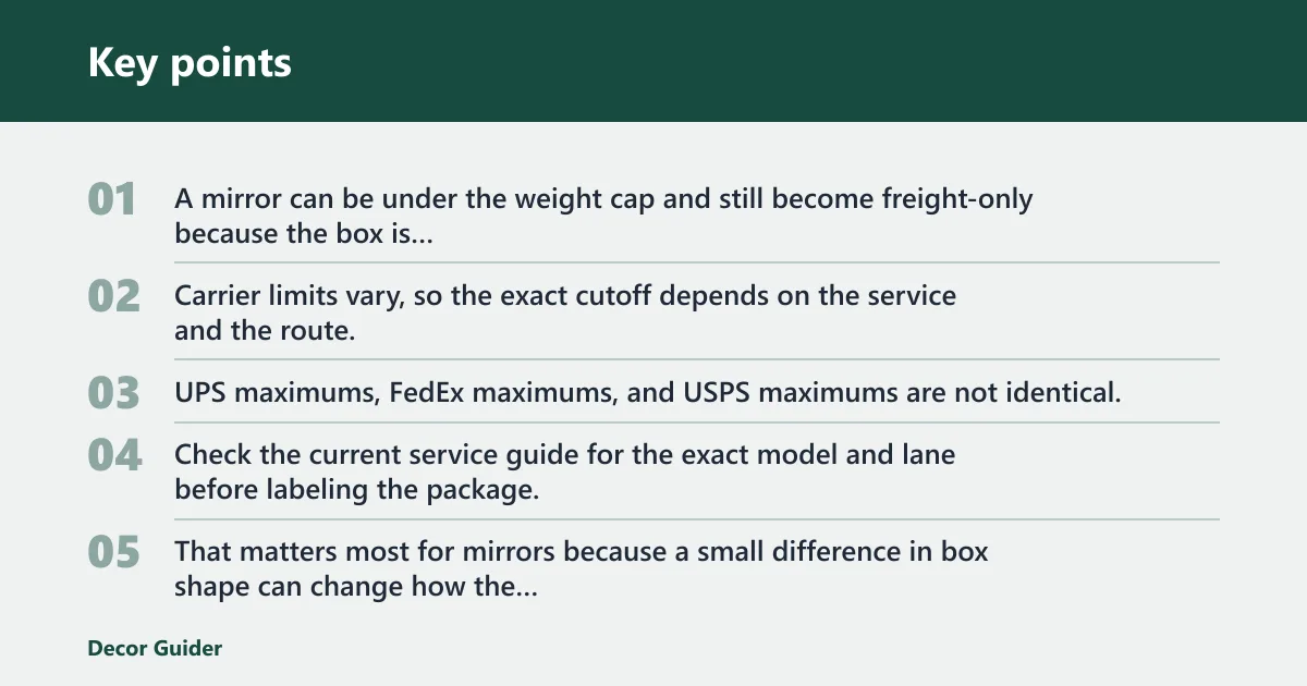 Key points: When does a mirror need freight or crating?