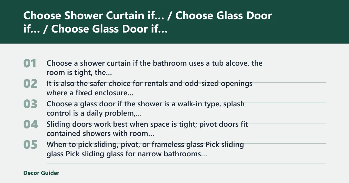 Steps: Choose Shower Curtain if… / Choose Glass Door if…