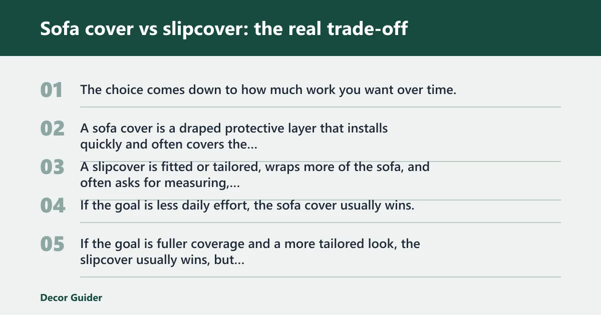 Steps: Sofa cover vs slipcover: the real trade-off