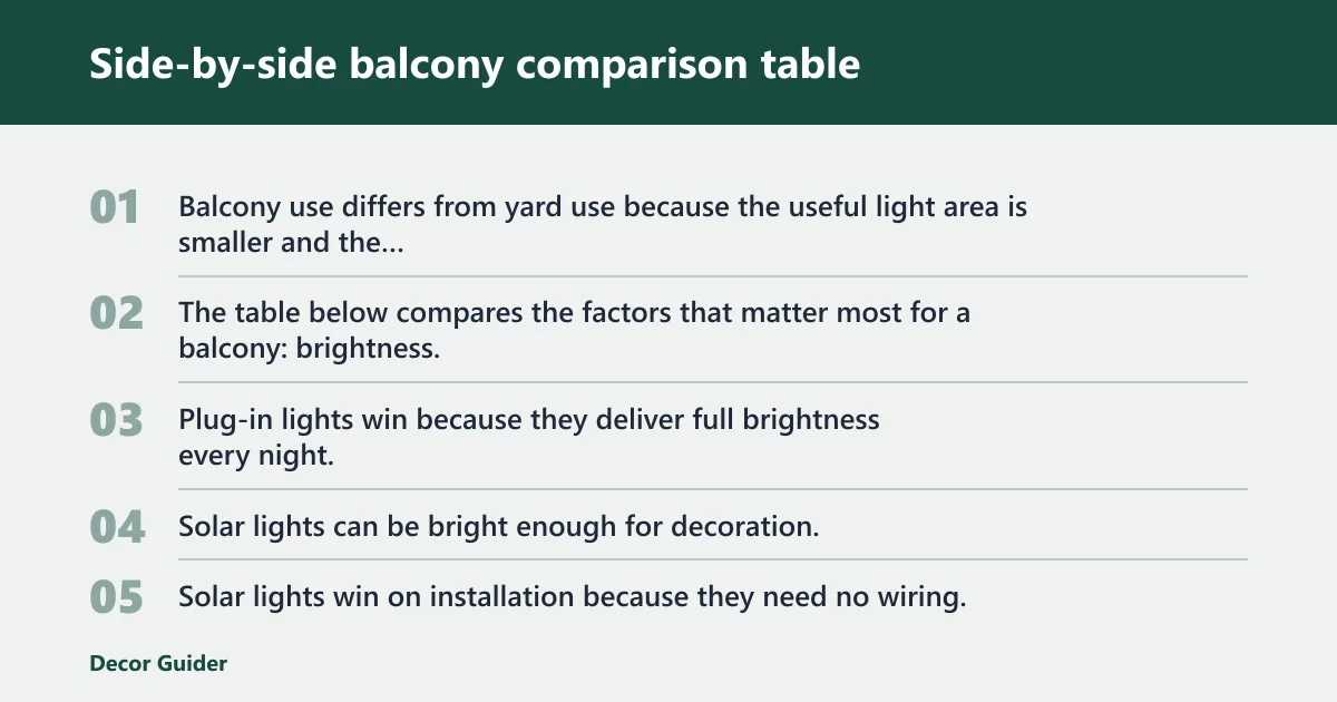 Steps: Side-by-side balcony comparison table