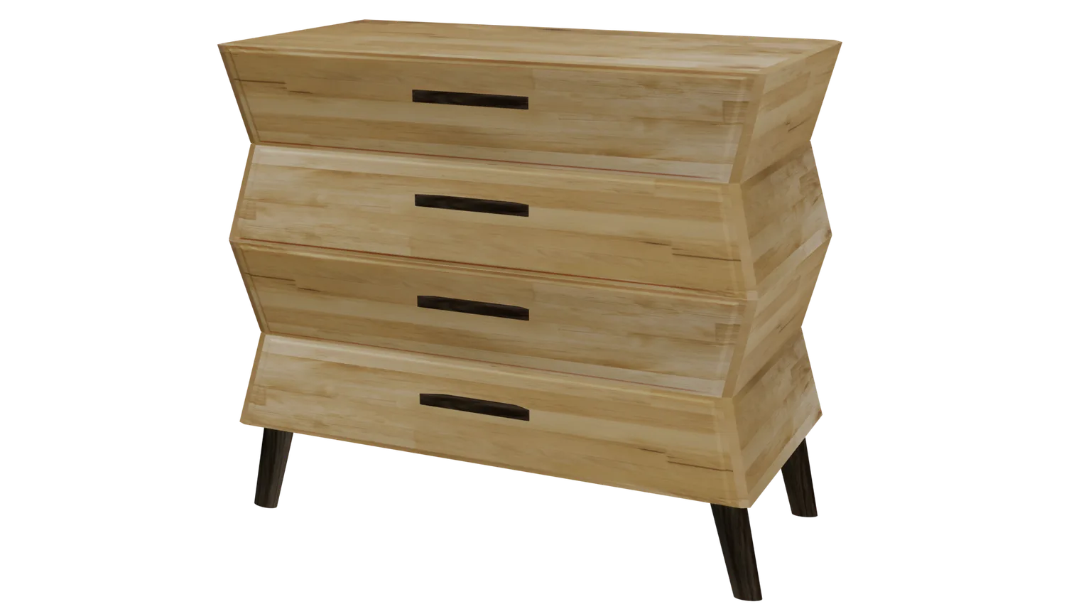 Close-up of a solid wood dresser drawer corner with dovetail joints and hardware being inspected