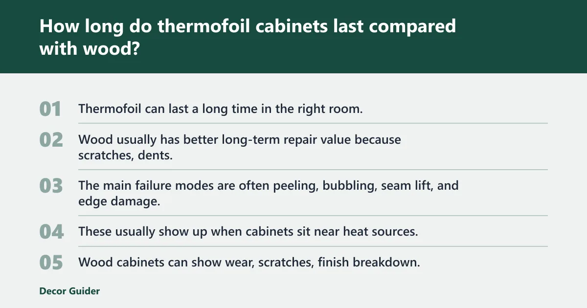 Steps: How long do thermofoil cabinets last compared with wood?