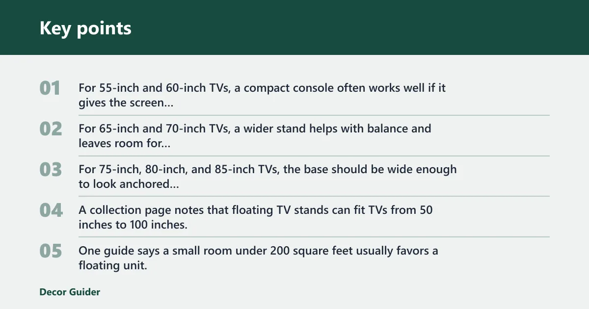 Key points: TV stand sizes, room size, and layout