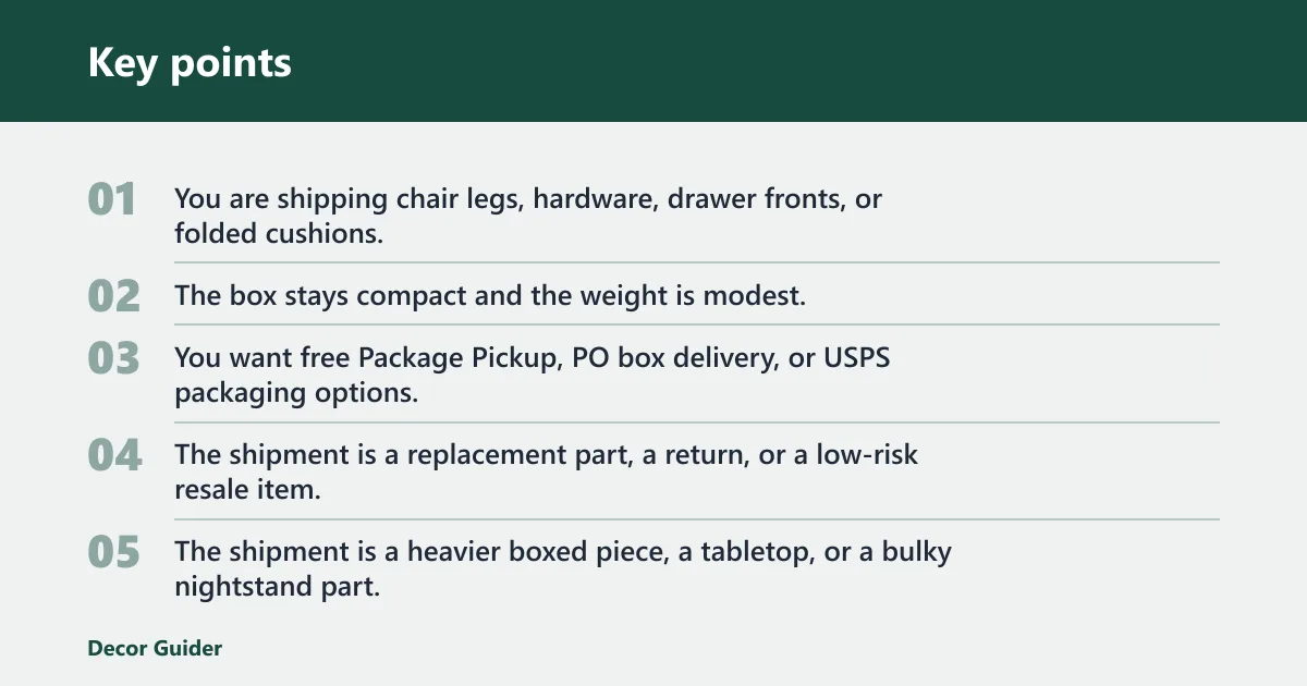 Key points: Choose USPS if… / Choose UPS for Shipping Furniture if…