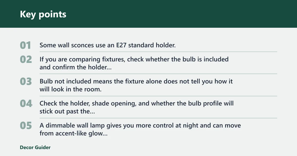 Key points: Bulbs, holders, and dimming