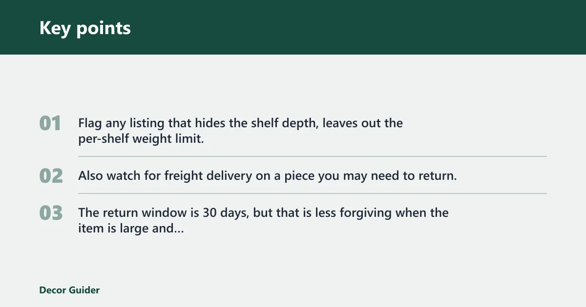 Key points: Wayfair bookshelf vetting checklist